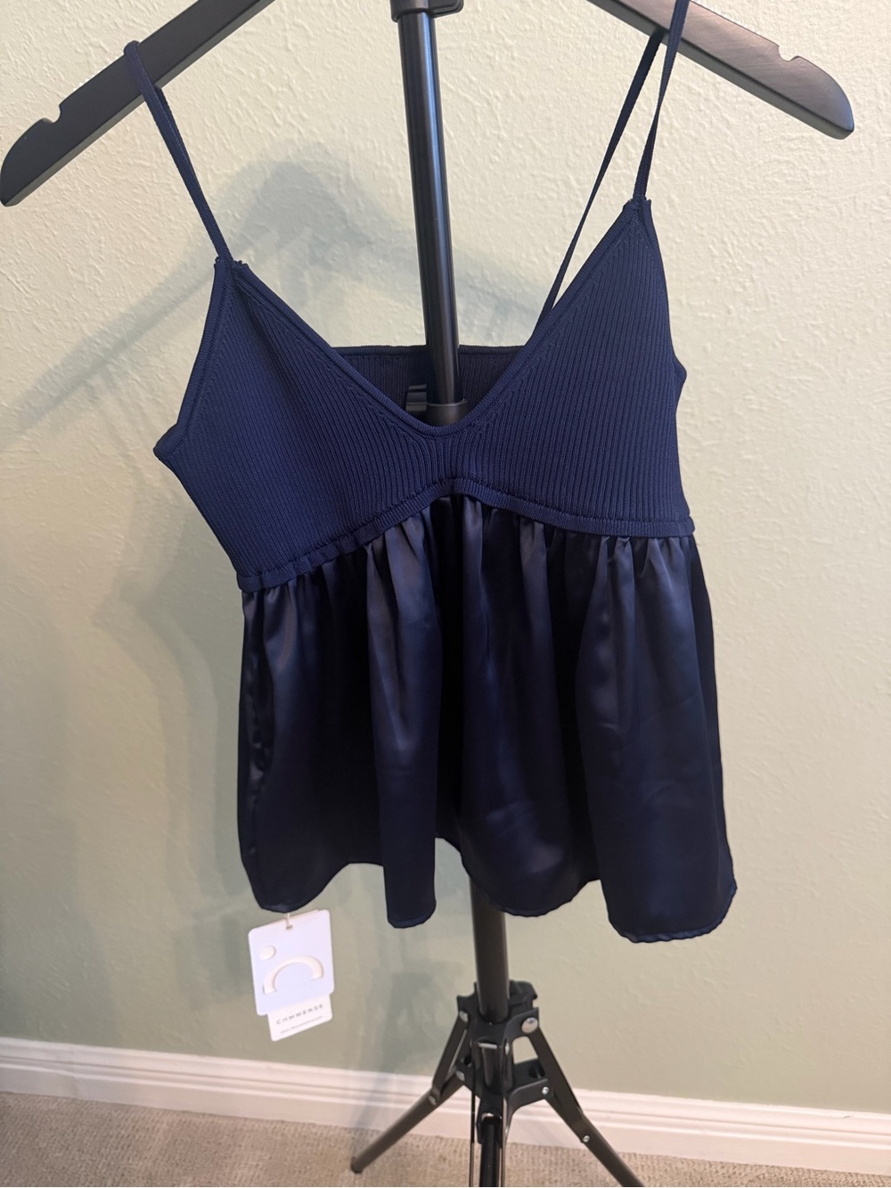 Commense Navy Ribbed & Satin V-Neck Camisole